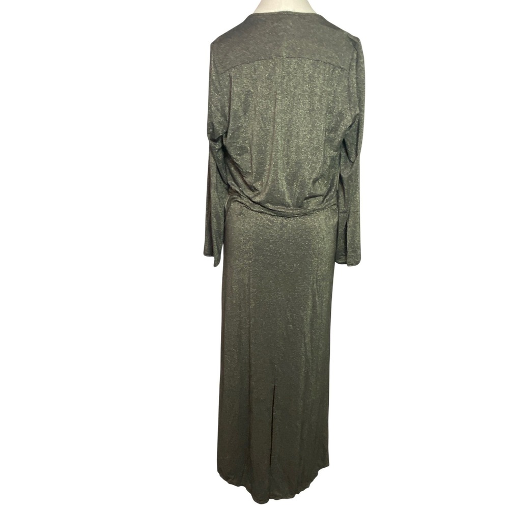 JYORK THE LABEL Metallic Gold Olive Tie Front Maxi Dress Pockets M/L USA - Picture 11 of 11